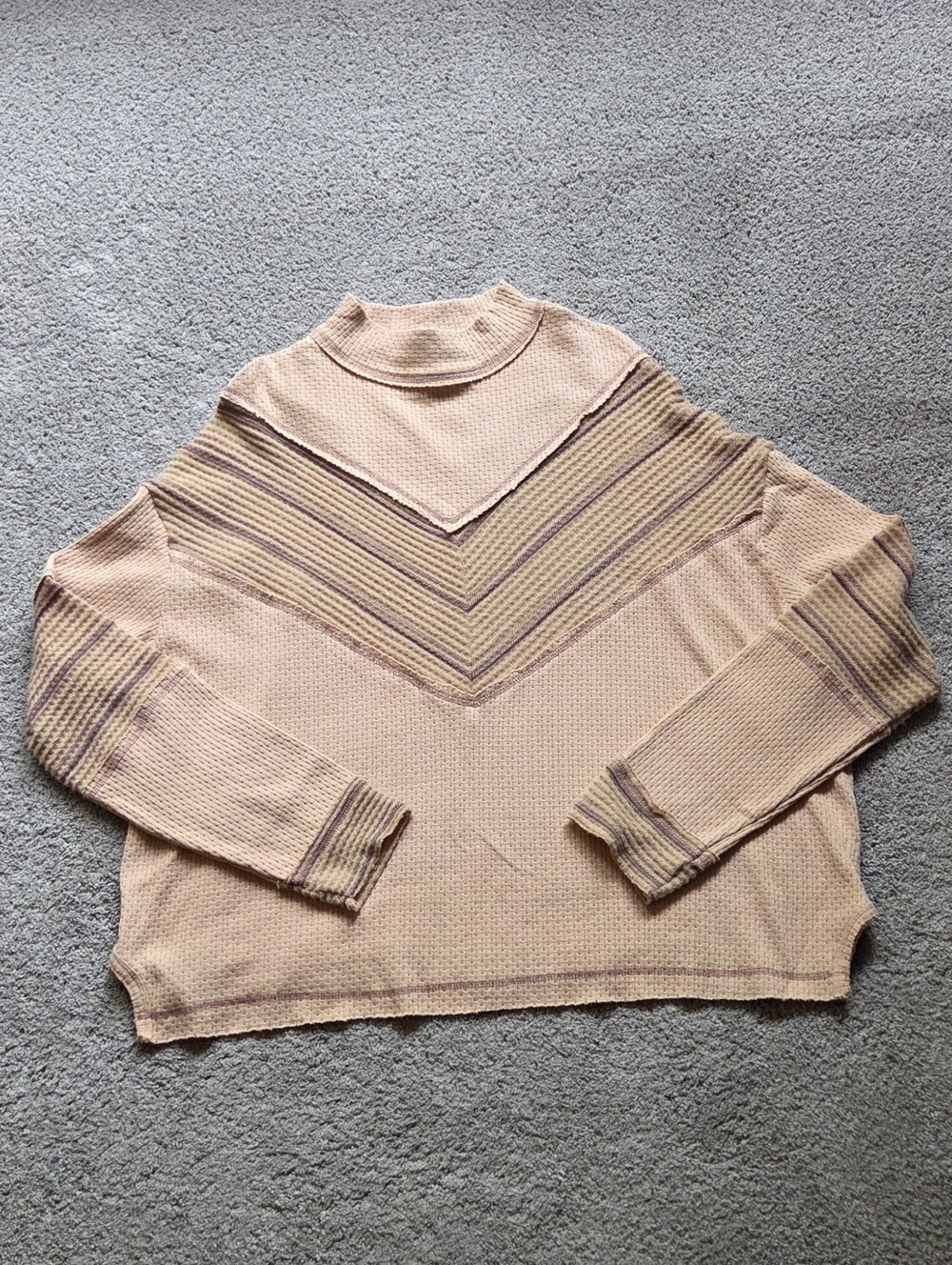 Miss Me Womens Long Sleeve Chevron Pattern Waffle Knit Shirt, Size Large Boho